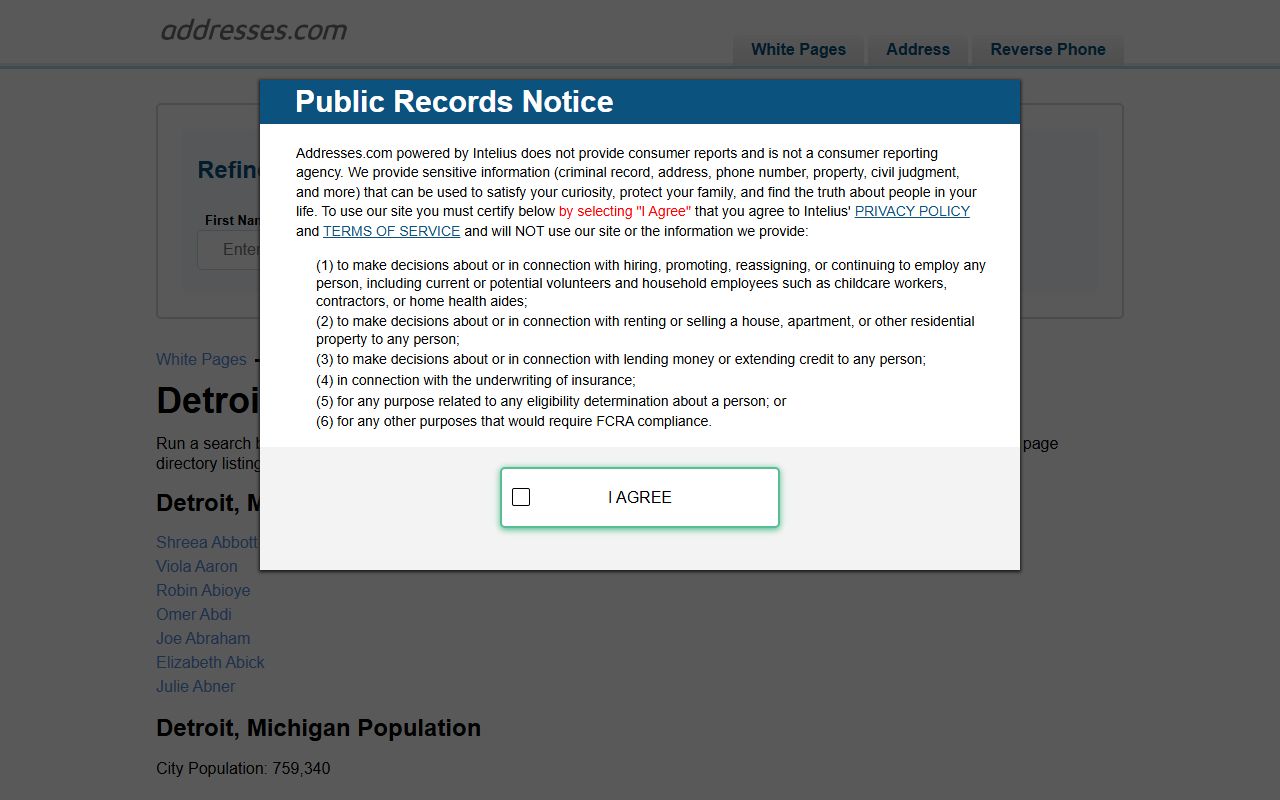 Detroit White Pages search on Addresses.com