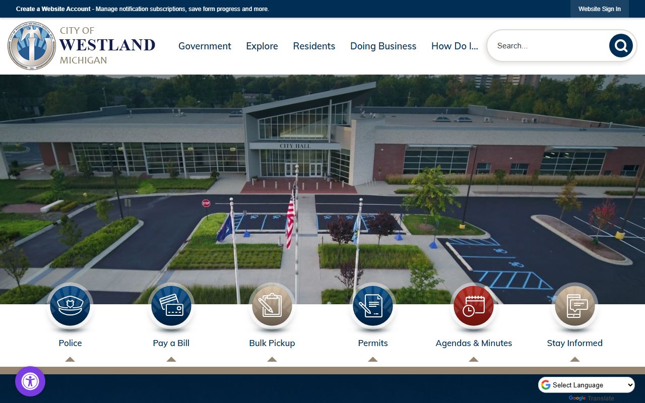 Westland Michigan city website for public records and White Pages access