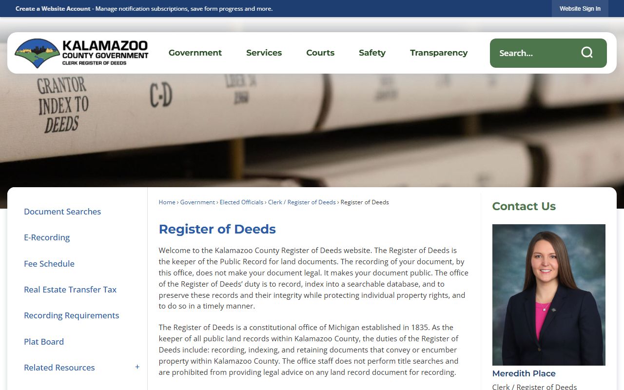 Kalamazoo County Register of Deeds for White Pages property lookups