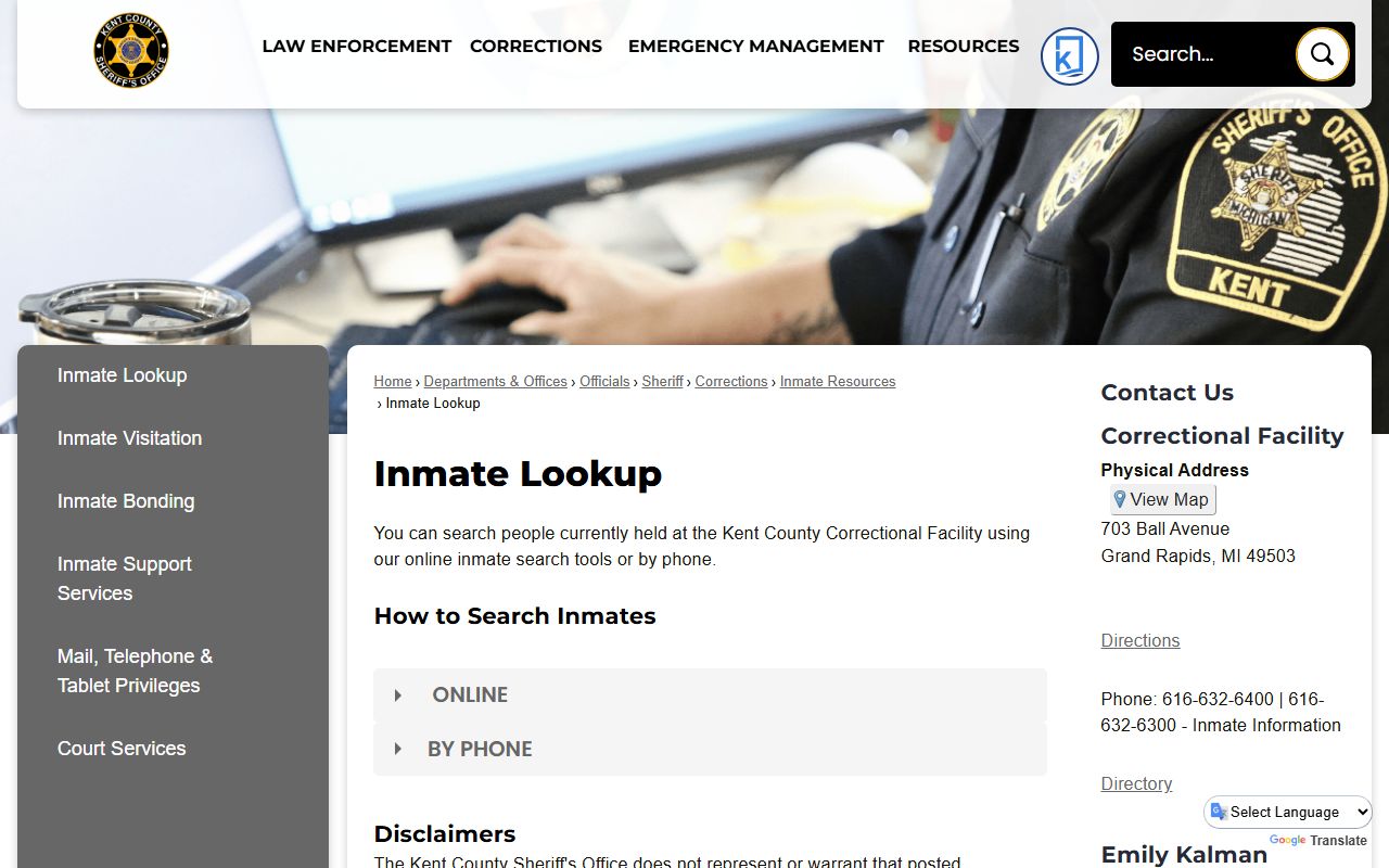 Kent County inmate lookup tool for White Pages people search