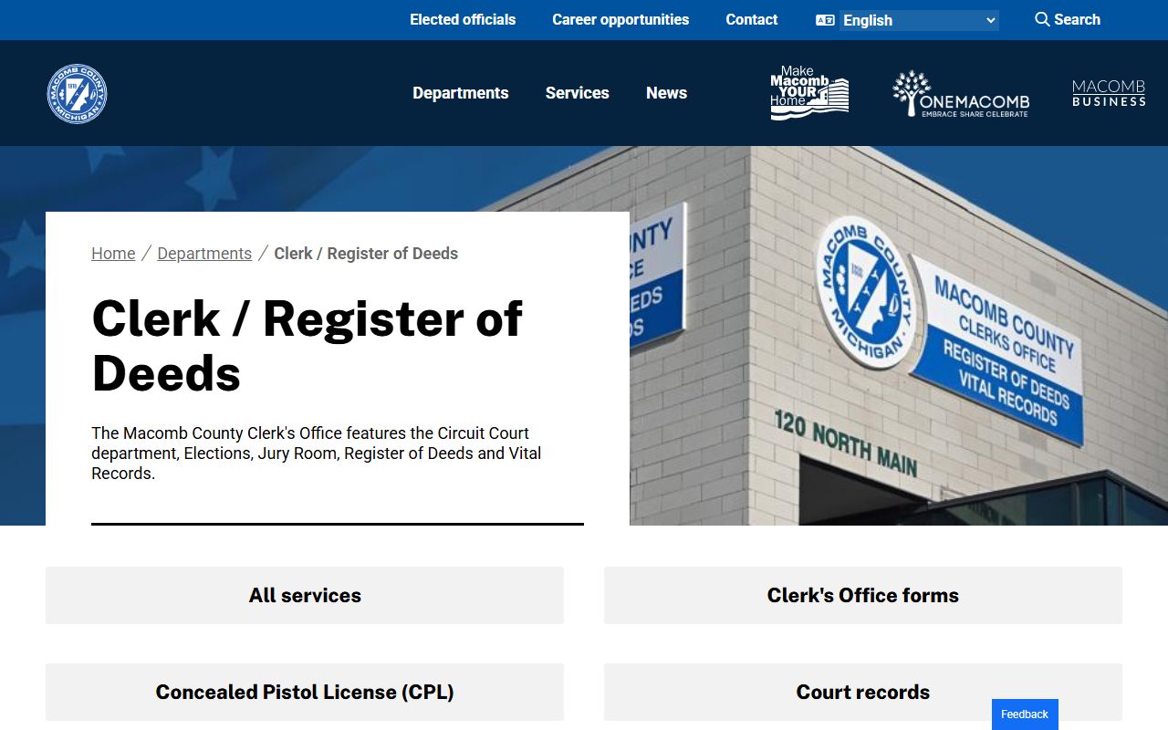 Macomb County Clerk Register of Deeds for White Pages property searches