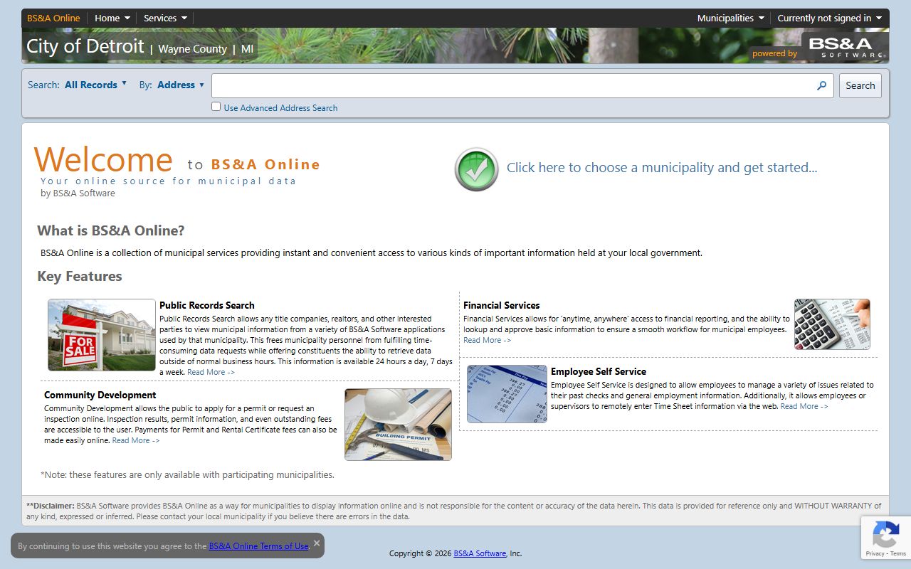 Wayne County BS&A Online tax system for White Pages lookups